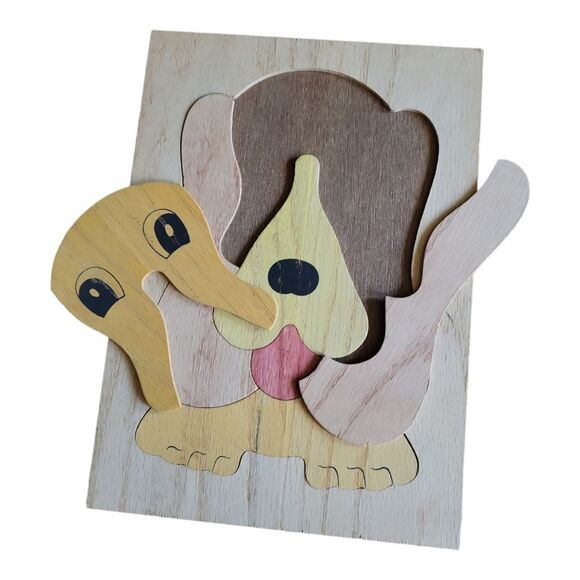 2 Vintage Childrens Wood Frame Tray Puzzles Dog And Lion - Picture 3 of 6
